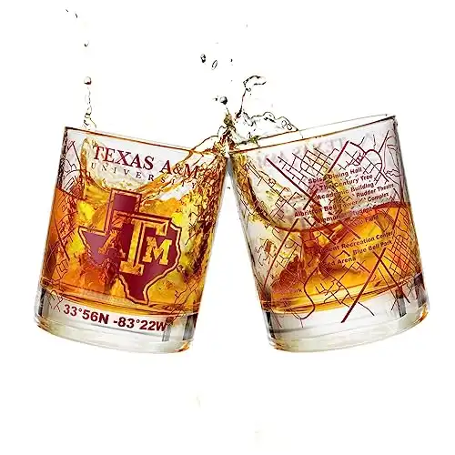 Greenline Goods - Texas A&M University Whiskey Glass Set (2 Low Ball Glasses) - Contains Full Color Texas A&M Logo & Campus Map - Texas A&M Aggies Gift Idea College Grads & Alumni ...