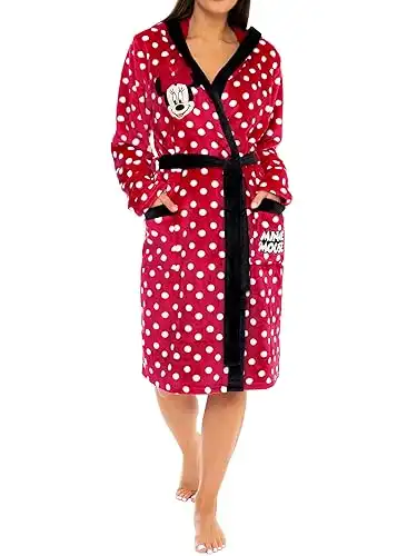 Disney Women's Robe | Minnie Mouse Bathrobe | Fluffy Robe for Women